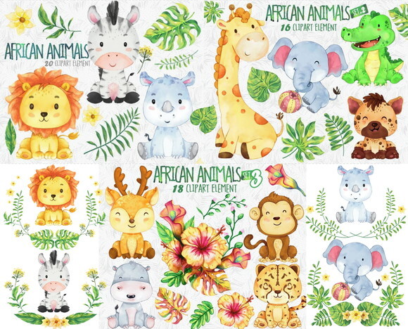 Kit Digital Safari Aquarela
