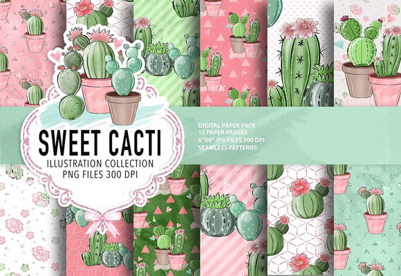 KIT DIGITAL CACTOS AQUARELA