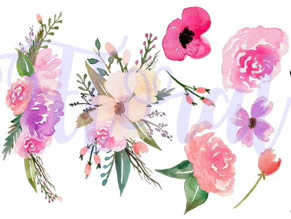 Kit Digital Floral Marsala Aquarela