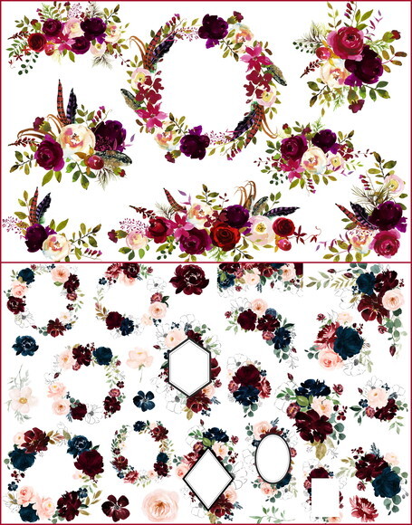Kit Digital Floral Marsala Aquarela