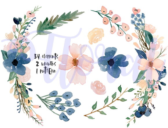 Kit Digital Floral Marsala Aquarela