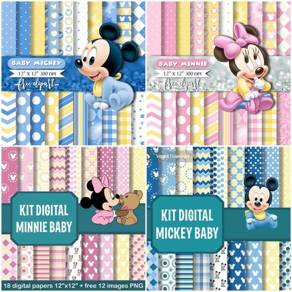 Kit Digital Mickey e Minnie Baby
