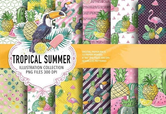 KIT DIGITAL TROPICAL AQUARELA