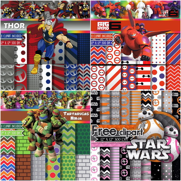 Kit Digital Thor, Big Hero, Tartarugas Ninja e Star Wars