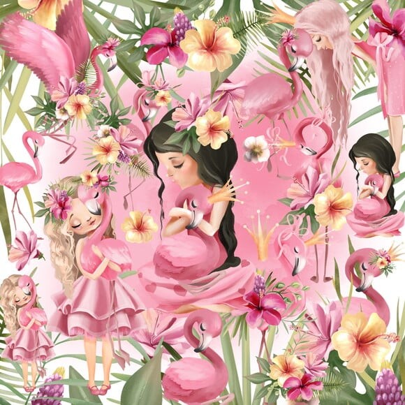 KIT DIGITAL TROPICAL FLAMINGO AQUARELA