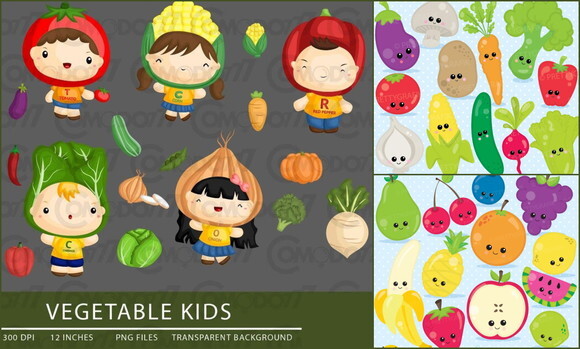 Kit Digital Vegetais e Frutas Cute