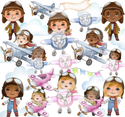 Kit digital Aviador Menino e Aviadora menina
