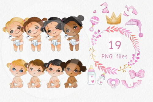 Kit Digital Bebês Aquarela Menina