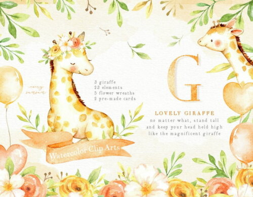 Kit digital girafinha aquarela