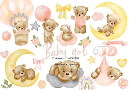 Kit Digital Ursinho Baby Girl