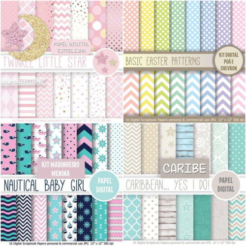 Kit Digital Estrelinha, Chevron, Poá, Marinheiro e Caribe