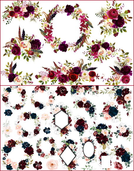 Kit Digital Floral Marsala Aquarela