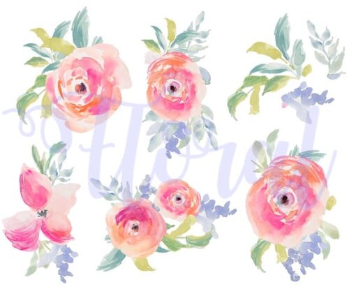 Kit Digital Floral Marsala Aquarela