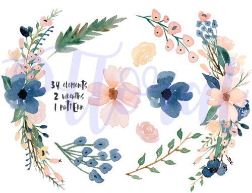 Kit Digital Floral Marsala Aquarela