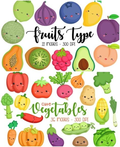 Kit Digital Frutas e Vegetais Cute