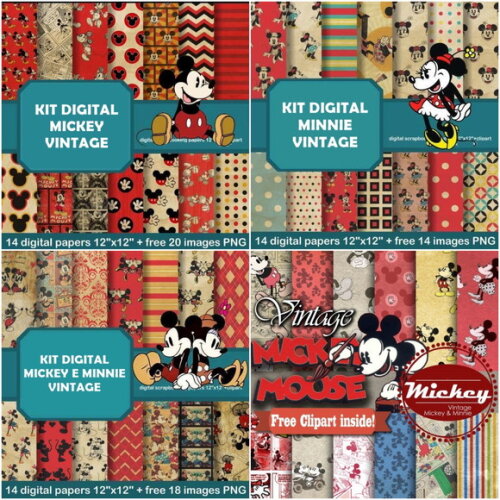 Kit Digital Mickey e Minnie Vintage
