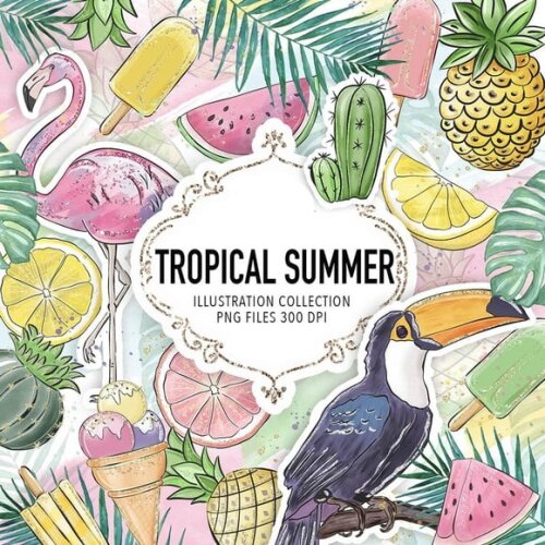 KIT DIGITAL TROPICAL AQUARELA