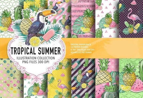 KIT DIGITAL TROPICAL AQUARELA