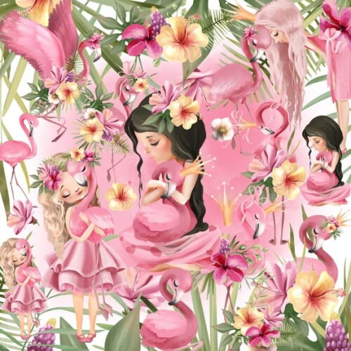 KIT DIGITAL TROPICAL FLAMINGO AQUARELA