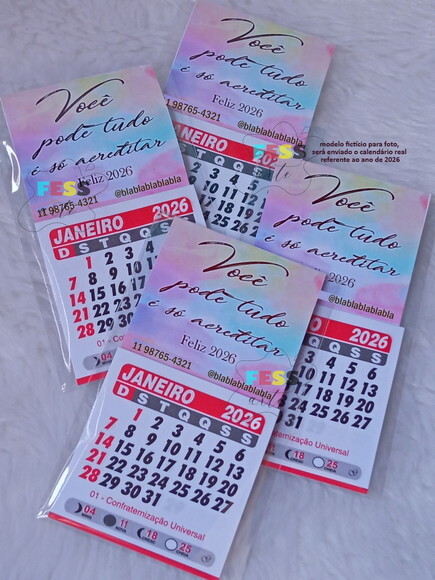 Mini Calendário Folhinha Imã Geladeira Personalizada 2026