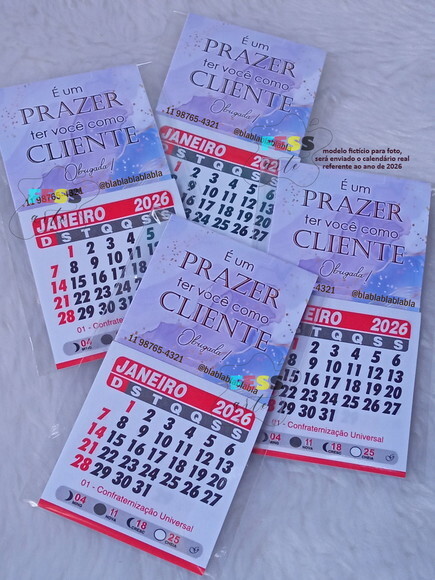 Mini Calendário Folhinha Imã Geladeira Personalizada 2026