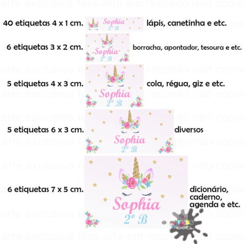 Etiqueta Unicórnio Material Escolar Arquivo Digital