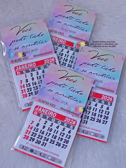 Mini Calendário Folhinha Imã Geladeira Personalizada 2026