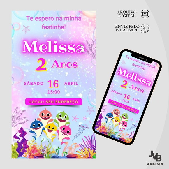 Convite Digital Baby Shark Rosa