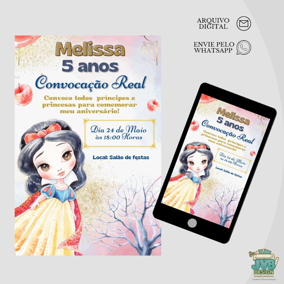 Convite Digital Branca de Neve Aquarela