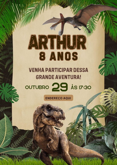 Convite Digital Dinossauro Infantil