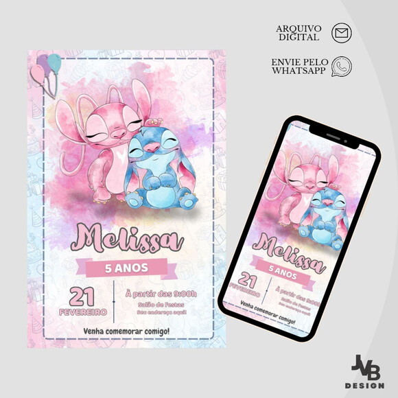 Convite Digital Stitch e Angel (modelo 2)
