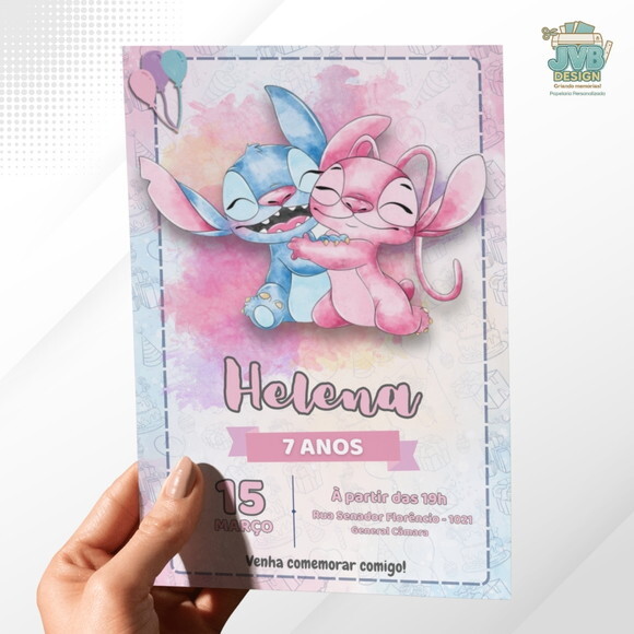 Convite Impresso Stitch e Angel