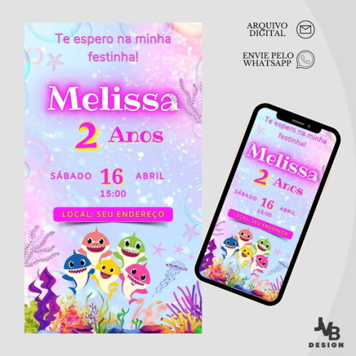 Convite Digital Baby Shark Rosa