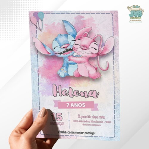 Convite Impresso Stitch e Angel