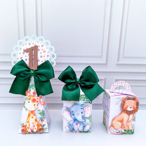 Kit Caixas Safari Aquarela Personalizado PEGUE E MONTE COM LAÇO  Lembrancinha de Festa Aniversário Infantil