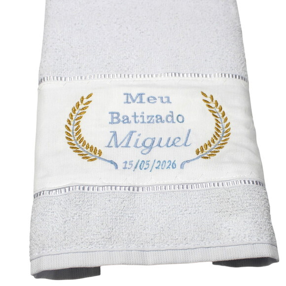 Batizado Toalha Bordada Personalizada com Nome e Data
