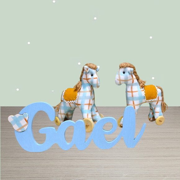 Nome 3d em mdf com Cavalinhos de Tecidos Decoração Infantil