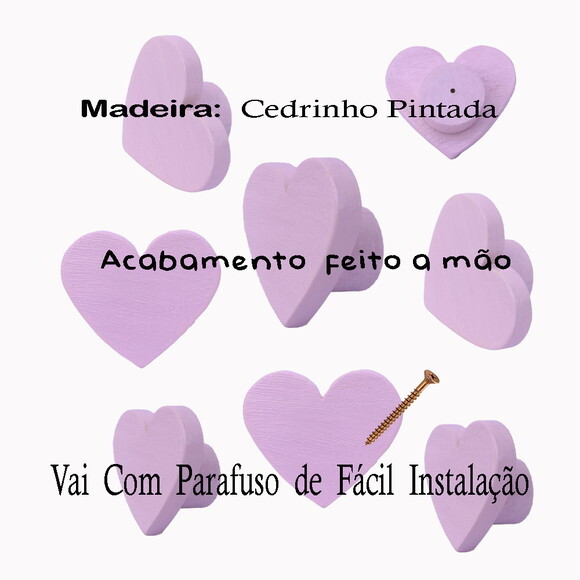 Puxador Coração Decoração Quarto Bebe, Madeira Pintada