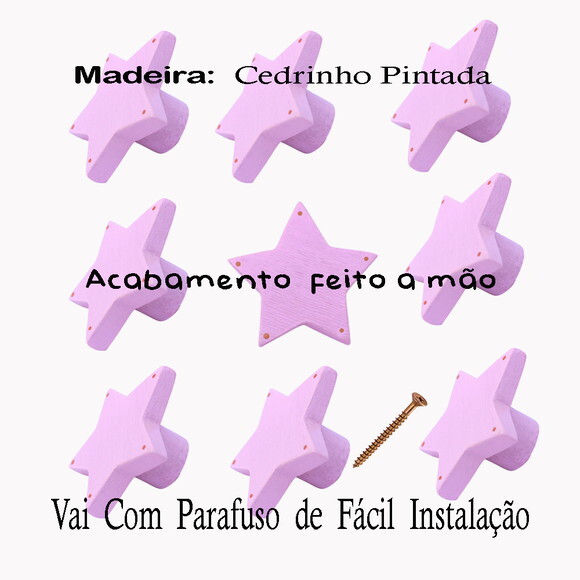 Puxador Estrela Decoração Quarto Bebe, Madeira Pintada