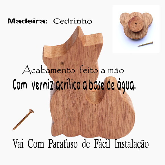 Puxador Raposinha Decoração Quarto Bebe, Madeira Cedrinho