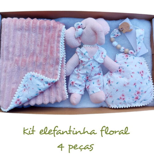 Kit Baby Elefantinha com Manta, Kits Delicados para Bebes.