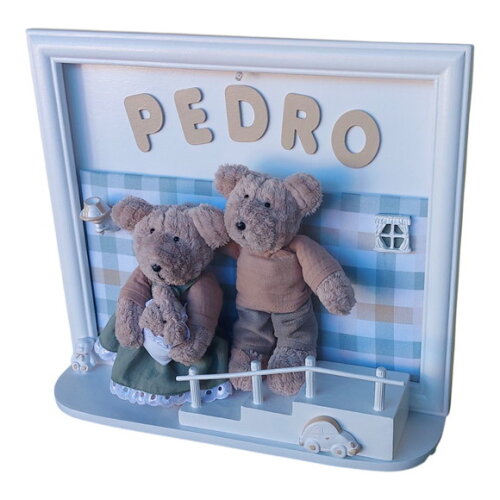 Porta Maternidade Ursinhos com Moldura e Luz de Led.