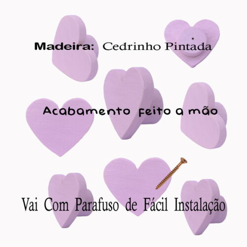 Puxador Coração Decoração Quarto Bebe, Madeira Pintada