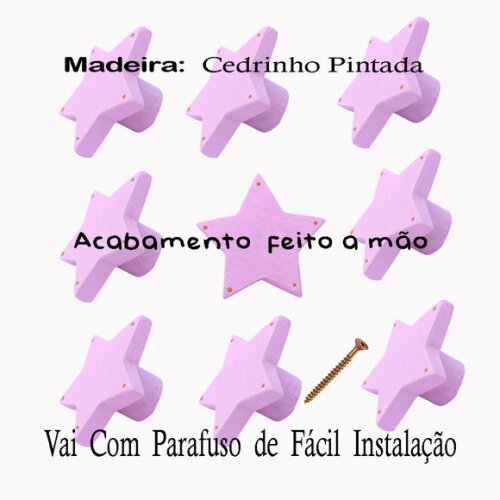 Puxador Estrela Decoração Quarto Bebe, Madeira Pintada
