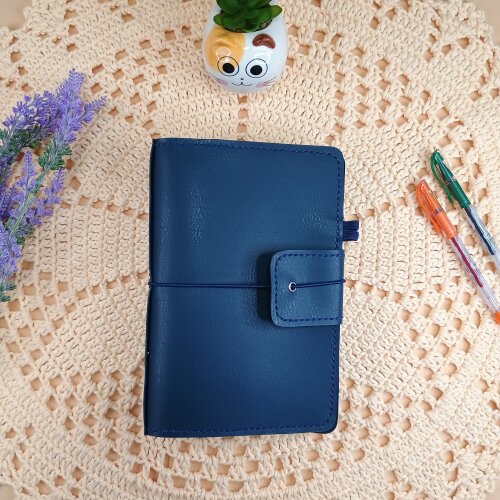 Capa A5 tipo Midori Azul Marinho para 4 cadernos