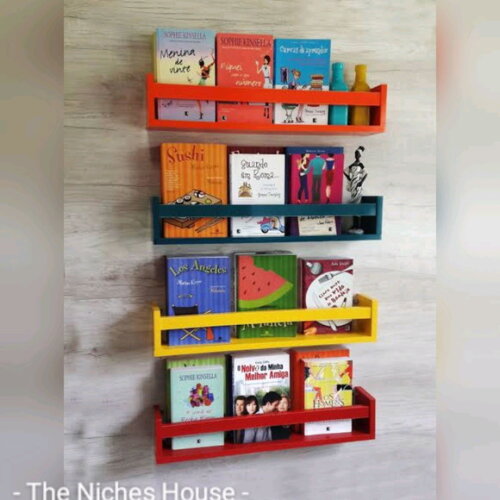 Kit de 4 Prateleiras 50 cm Infantil Livreiro Brinquedoteca
