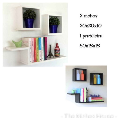 Kit Nichos + Prateleira Z Decoração Livros Casa