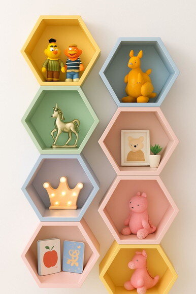 Nichos Sextavados mdf Candy Coloridos Kit c/ 7