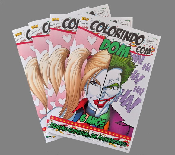 Livro de Colorir com Giz de Cera Coringa e Arlequina