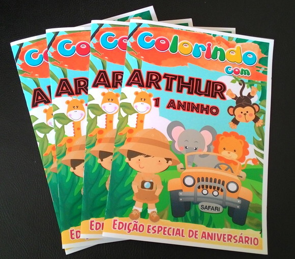 Livro de Colorir Personalizado - 16 Páginas -tema Safari
